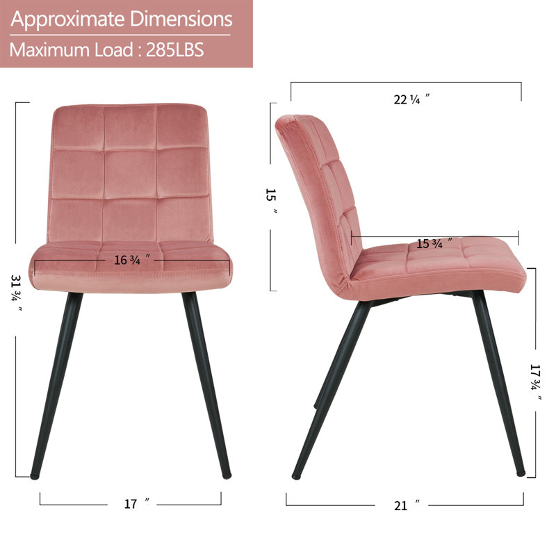 Girton 17.75'' H Tufted Velvet Upholstered Metal Side Chair, Pink