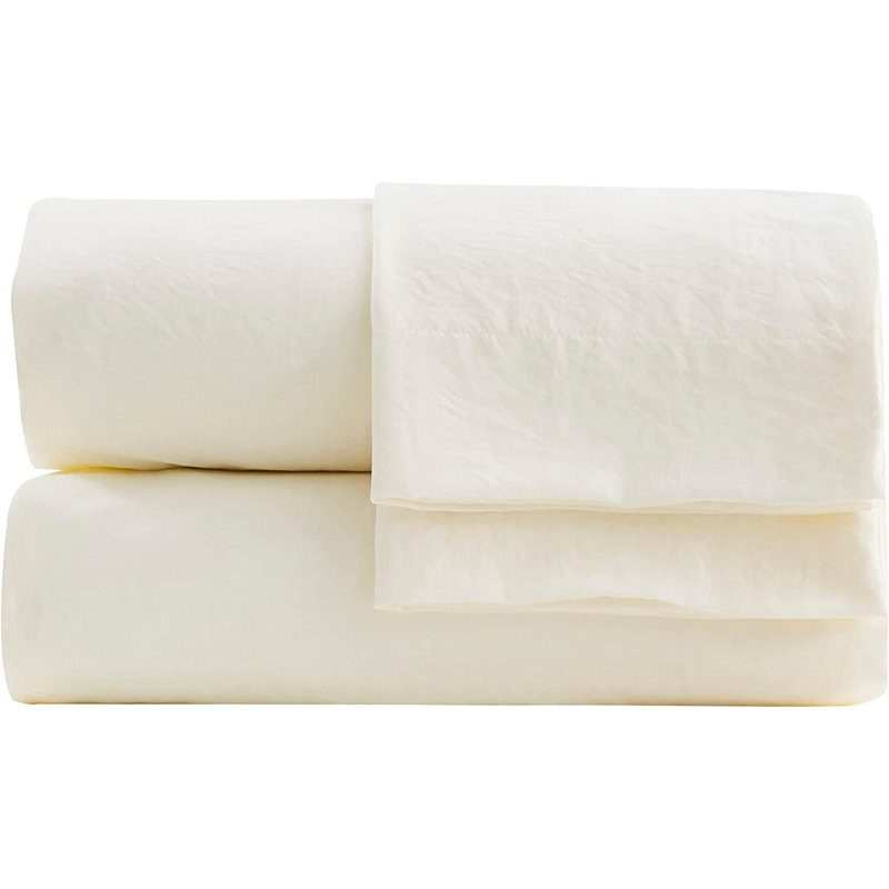 Washed Microfiber Bedding Microfiber Sheet Set, Cal.King Sheet Set + Fitted Sheet + 2 Pillowcases, Ivory