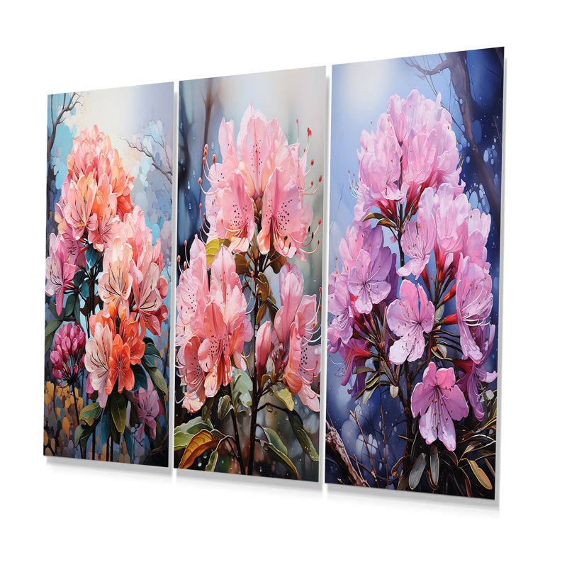 Mystical Rhododendron Symphony Whispers - Rhododendron Metal Prints Set Of 3, 32" H x 48" W