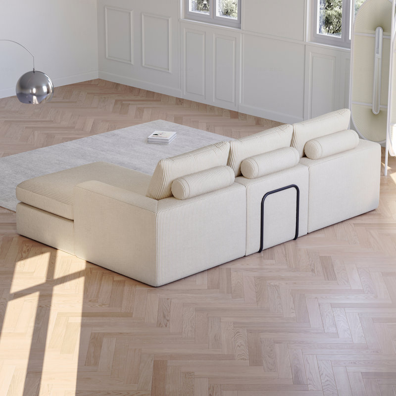 Canapé de 99 po sans méridienne avec méridienne, canapé modulaire rembourré en L de style moderne avec trois coussins, canapé rembourré en tissu Velours côtelé