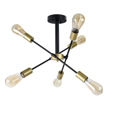 6-Light 38cm Industrial Sputnik Semi Flush Mount Ceiling Light Fixture