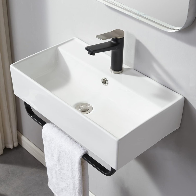 Lavabo de salle de bain mural moderne en céramique 21 "x 12" avec porte-serviettes