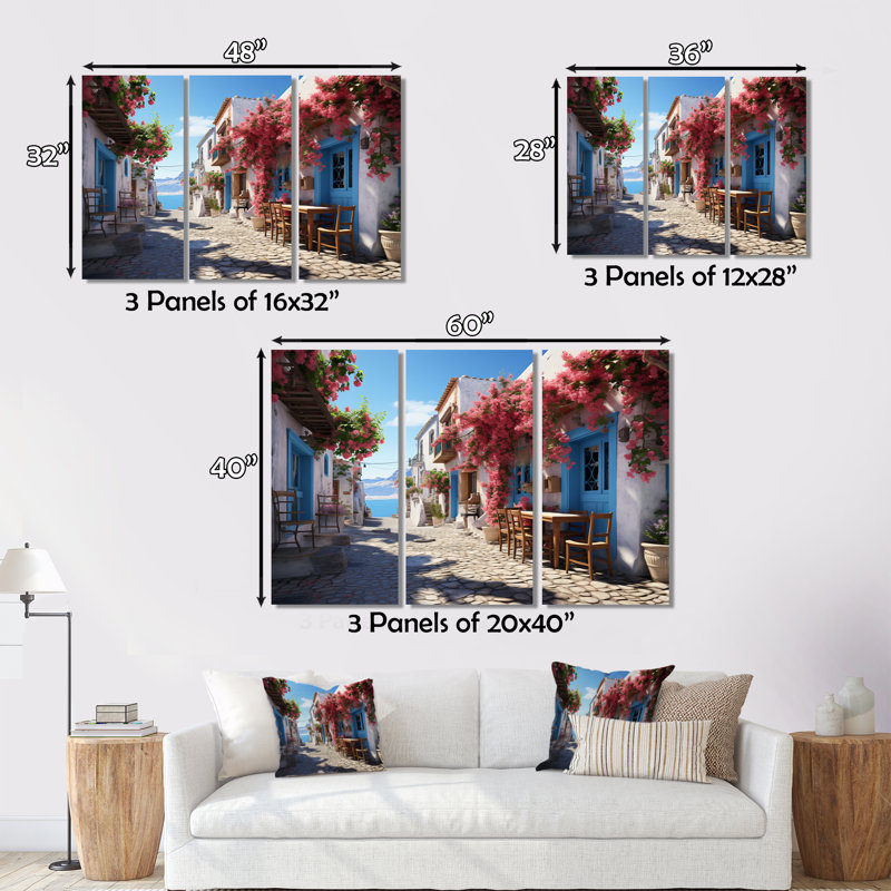 Grèce, île grecque, rhapsodie sur toile, 3 pièces, H 40 po x l 60 po x P 1 po