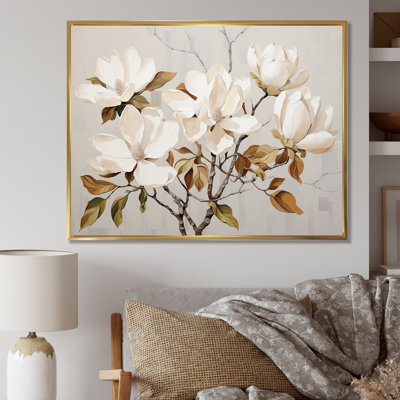 «Magnolias Beauty Blossums III - Magnolias», art mural beige et doré