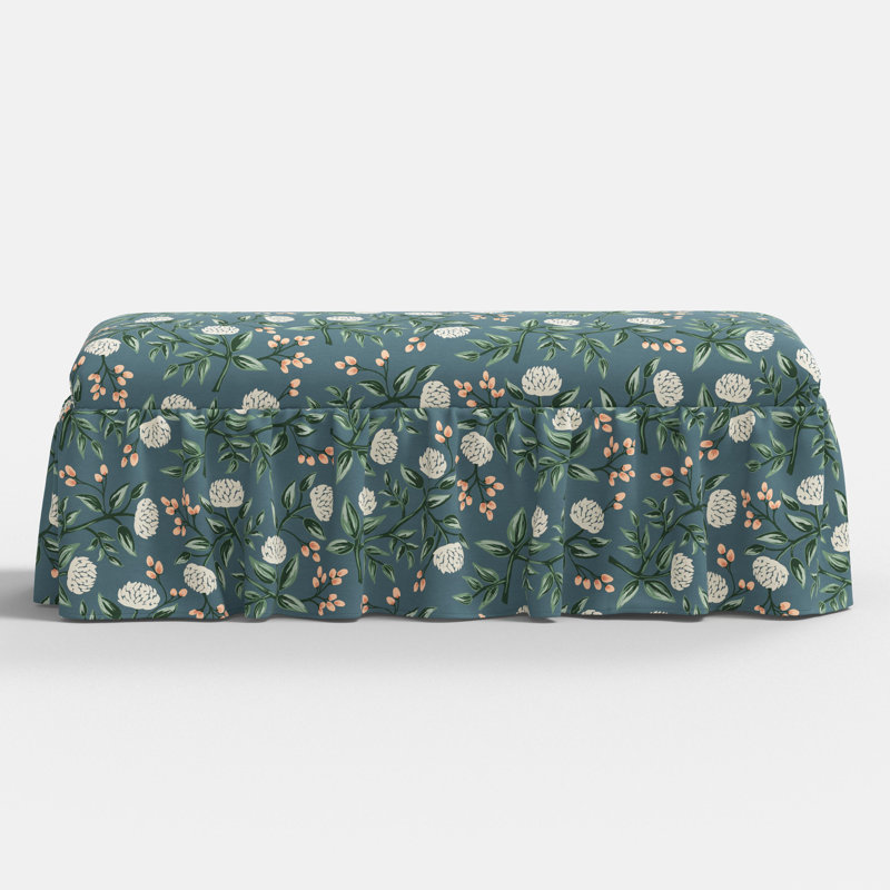 Surrey Dining Bench In Peonies Emerald, Green/White Flower