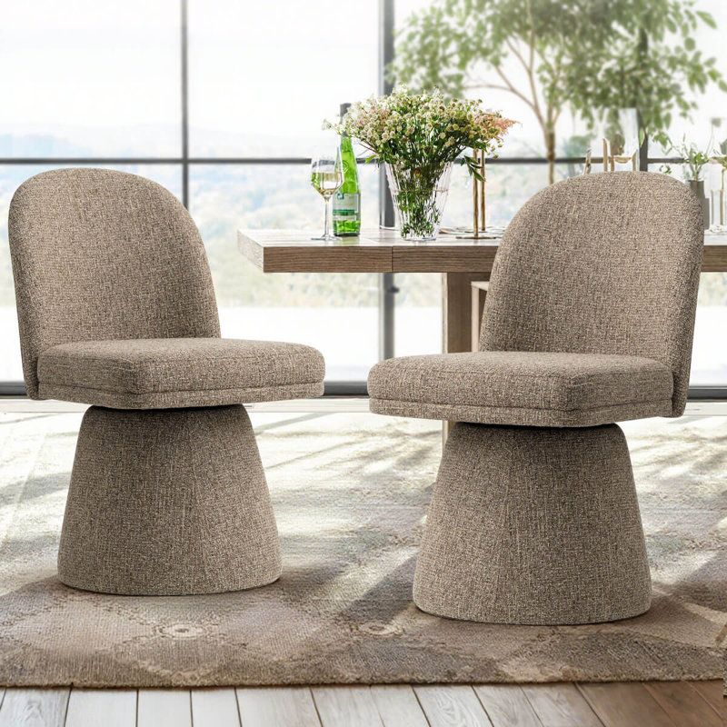 Chaises de salle à manger rembourrées pivotantes en tissu Tweed, Brun