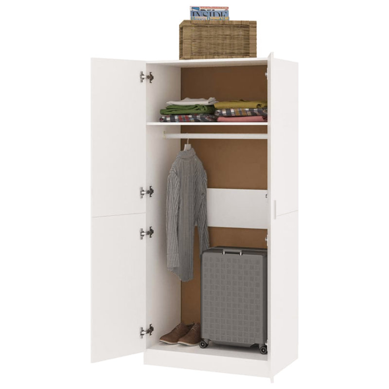 Benefiel 2 Door Manufactured Wood Wardrobe, 200cm H x 90cm W x 52cm D, White