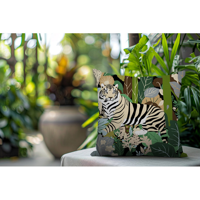 Oreiller carré réversible intérieur / extérieur Kyo Tiger, Gris, Carré 17 po