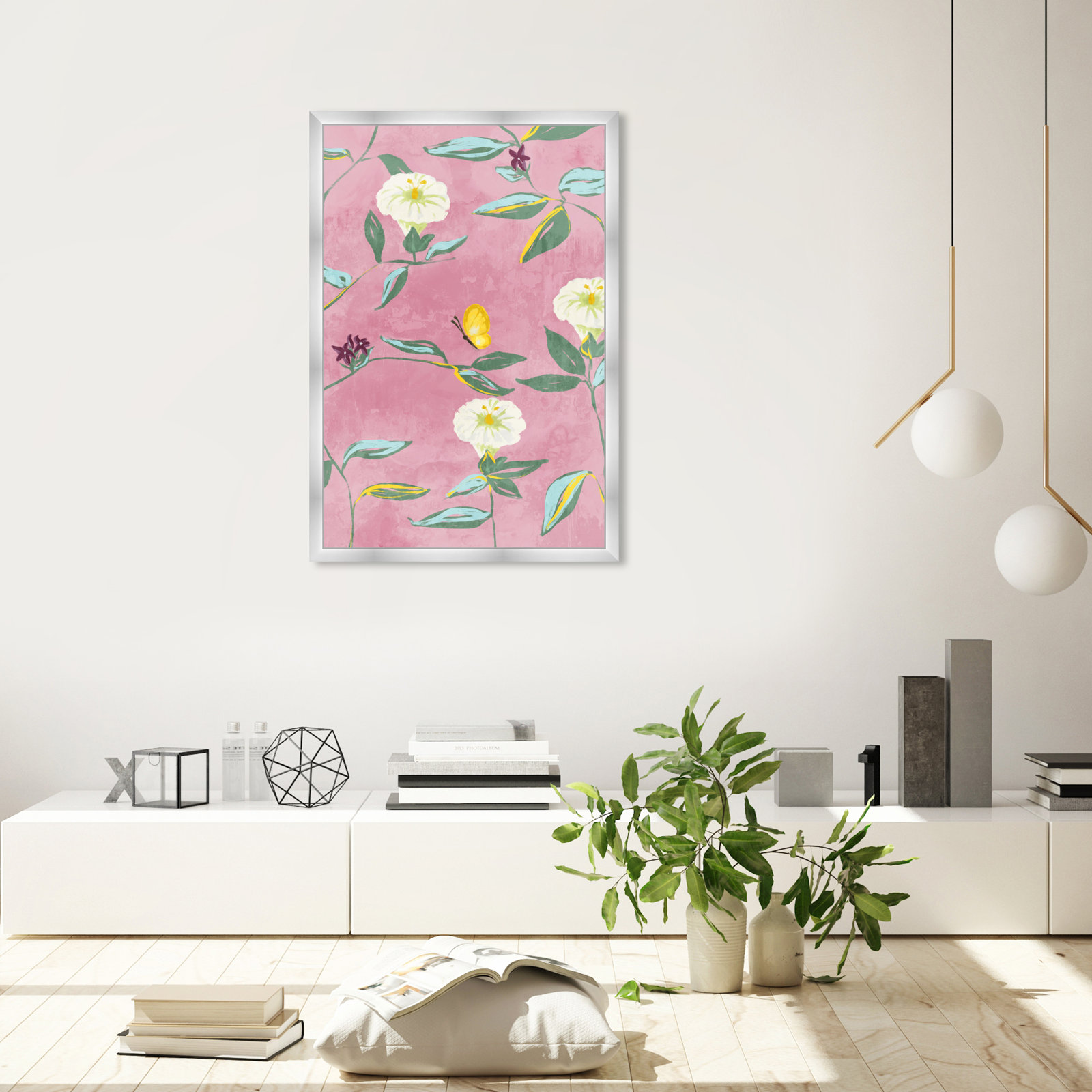 Floral Spring Tapestry Pattern Print, 38" H x 26" W, Silver