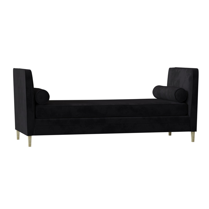 Banc rembourré Lydia, Velours performance Bella noir, Naturel