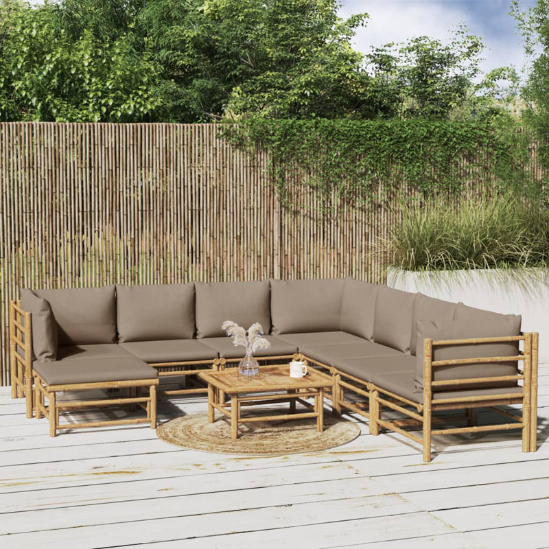 Bamboo 8 - Person Patio Conversation Set with Cushions, Taupe
