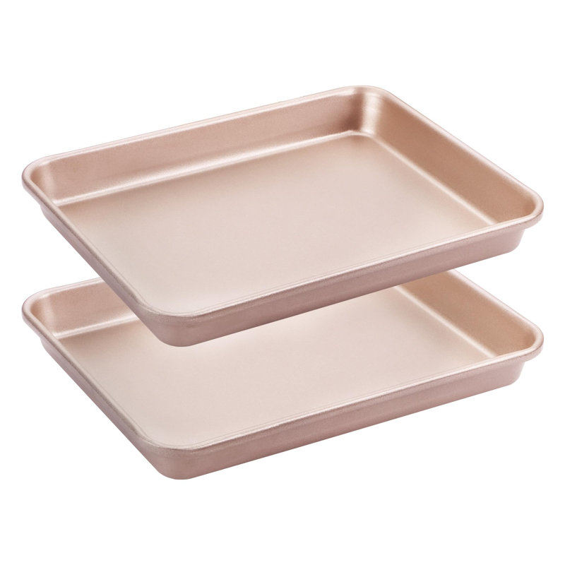 Ensemble de 2 plaques de cuisson pour quarts de cuisson - petite plaque à biscuits antiadhésive 13,8 x 9,8 avec poignées plus larges, plateau de four en acier au carbone 27% plus épais - noir