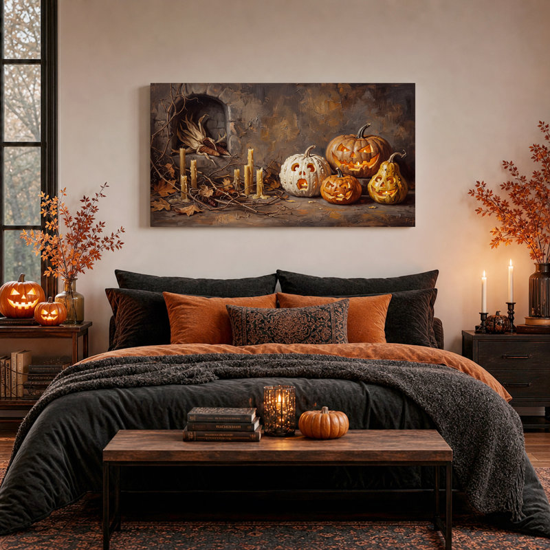 Art sur toile orange et blanc, L 58 po x H 28 po