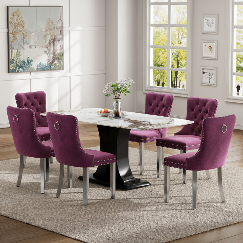 Ensemble de salle à manger Duvall Mid-Century, 7 Pieces: Table, 6 Chairs, Purple