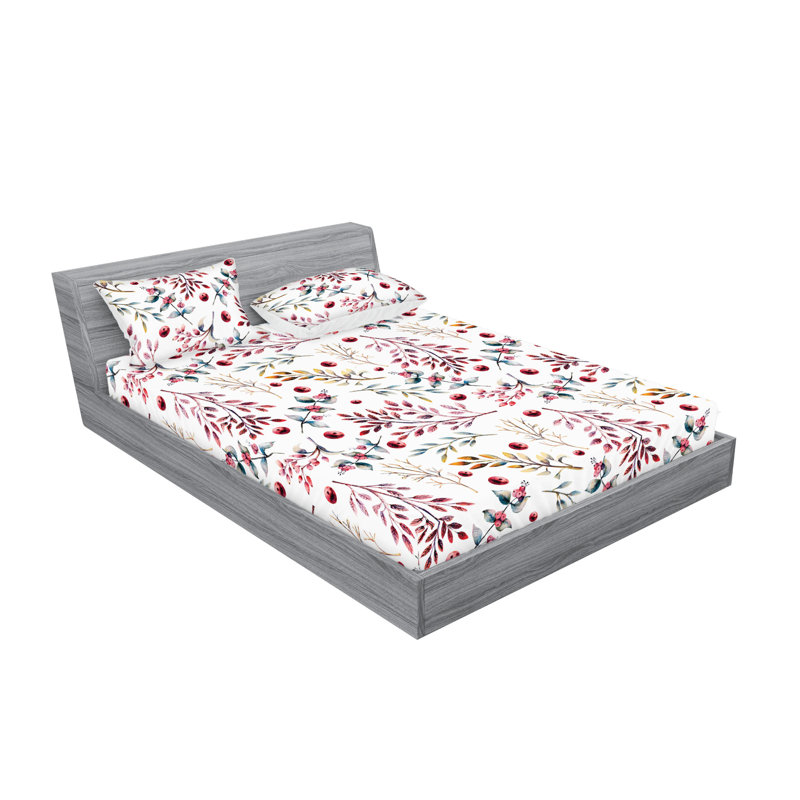 Drap-housse et taies décoratives 3 pièces Ambesonne, Marron pâle et gris / motif floral bleu sarcelle