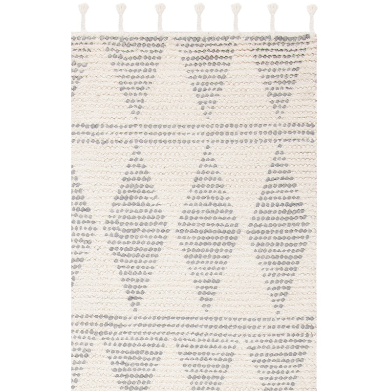 Tapis ivoire / gris en laine noué à la main Severson, Rectangle 8 pi x 10 pi