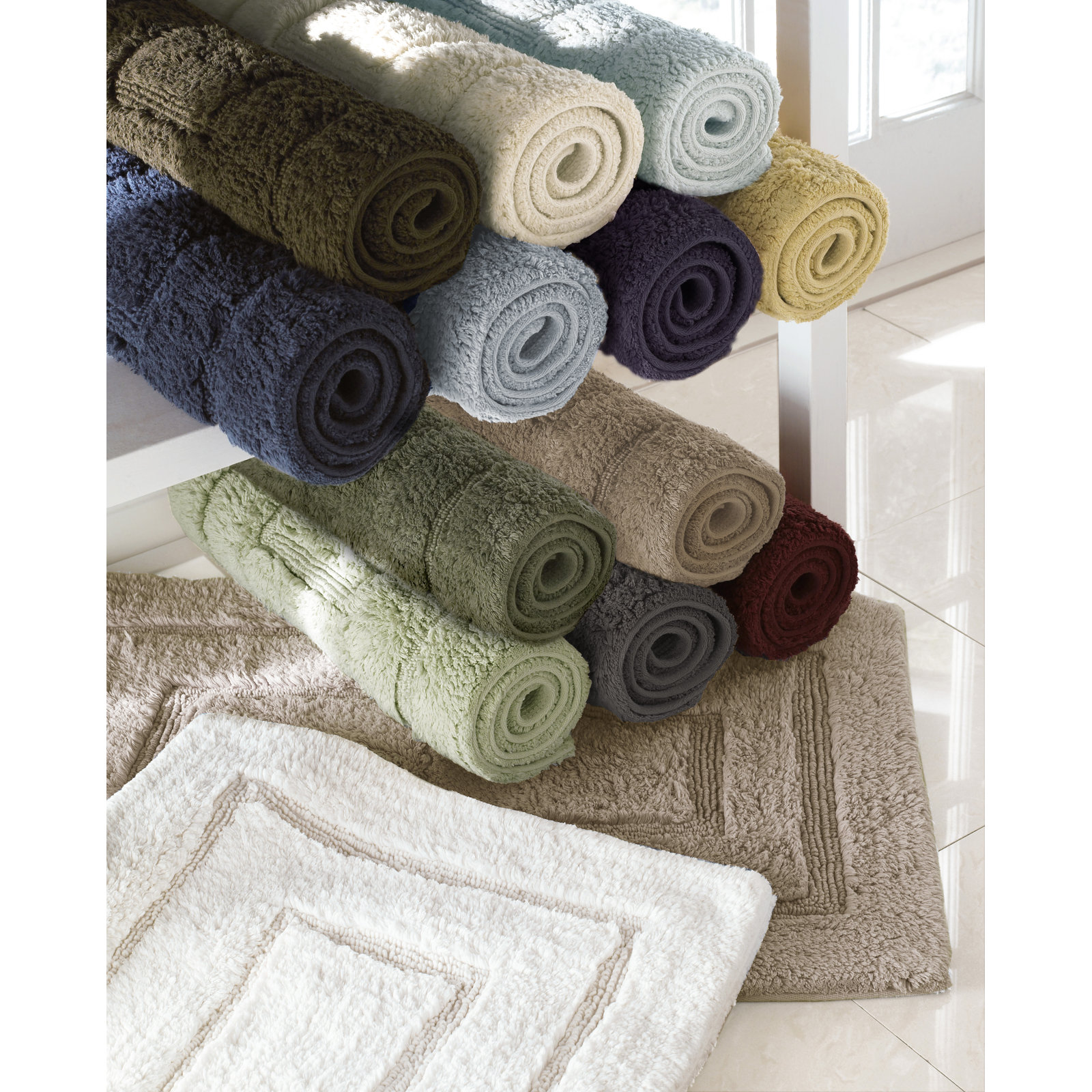 Apolonia Cotton Non-Slip Bath Rug, 20" H x 32" W, Linen
