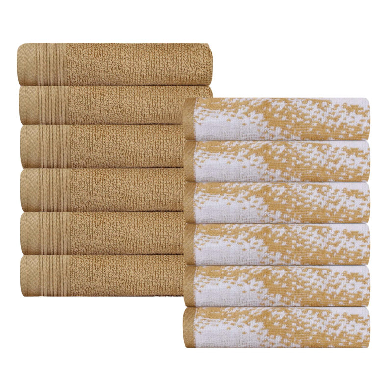 Kreager 500 GSM 100% Cotton Quick-Drying Marble Solid 12 Piece Face Towels, Brown, Washcloths - 12 Pack