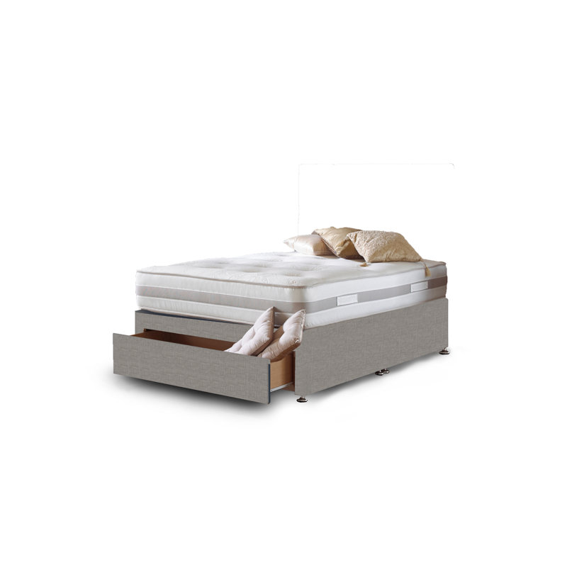 Aspelare Pocket Spring Divan Bed Set, Jumbo End Drawer, Silver Linen, Kingsize