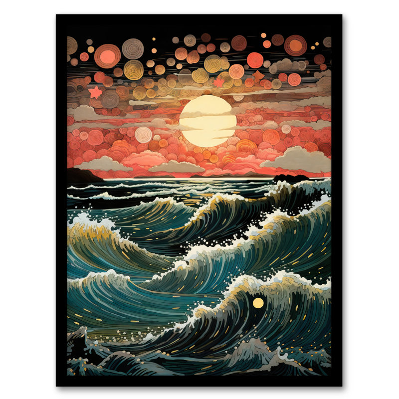 The Great Wave Off Wonder Abstract Seascape Storm Pink - Single Picture Frame Print