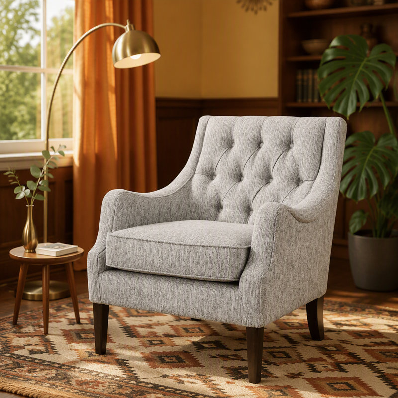 Charmant fauteuil d'appoint capitonné pour des espaces de vie élégants, Grey Polyester