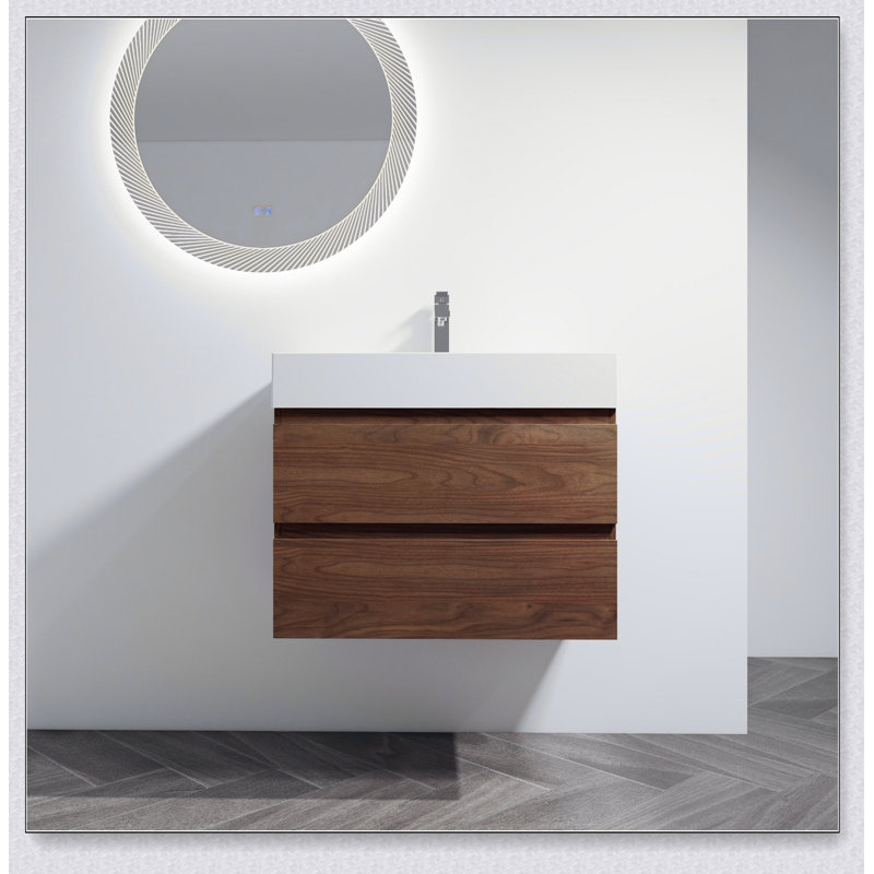 Meuble-lavabo mural 30 po avec lavabo en résine, 2 tiroirs à fermeture en douceur