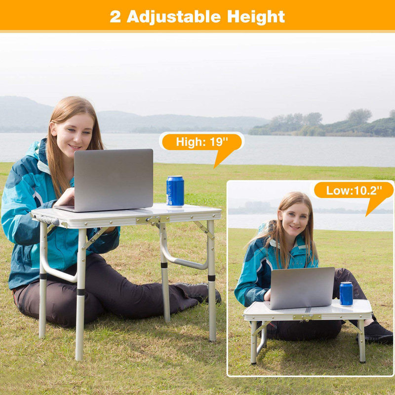 Table réglable pliante pour l'extérieur, table de camping portative en aluminium pour patio, H 19 po x L 24 po x P 16 po