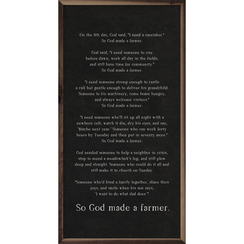 «So God Made A Farmer», noir, H 24 po x l 12 po