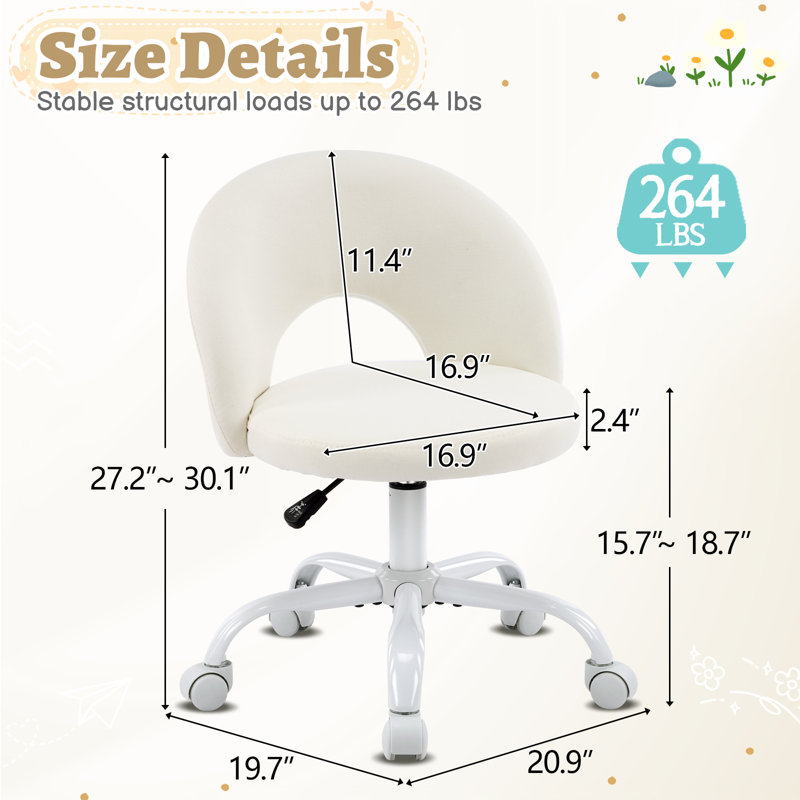 Chaise de bureau l 21 po avec roulettes, Blanc, Lin lin