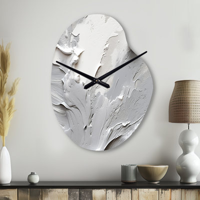 Kaha Grey and Cream Harmony In Chaos I - Unique Shape Modern Metal Wall Clock, Gray Wall Clock Print