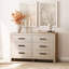 Commode 6 tiroirs pour la chambre à coucher, commode double en bois de 53 po de large avec grands tiroirs, commode rustique de style campagnard, rangement en chêne pour le salon,-869497972