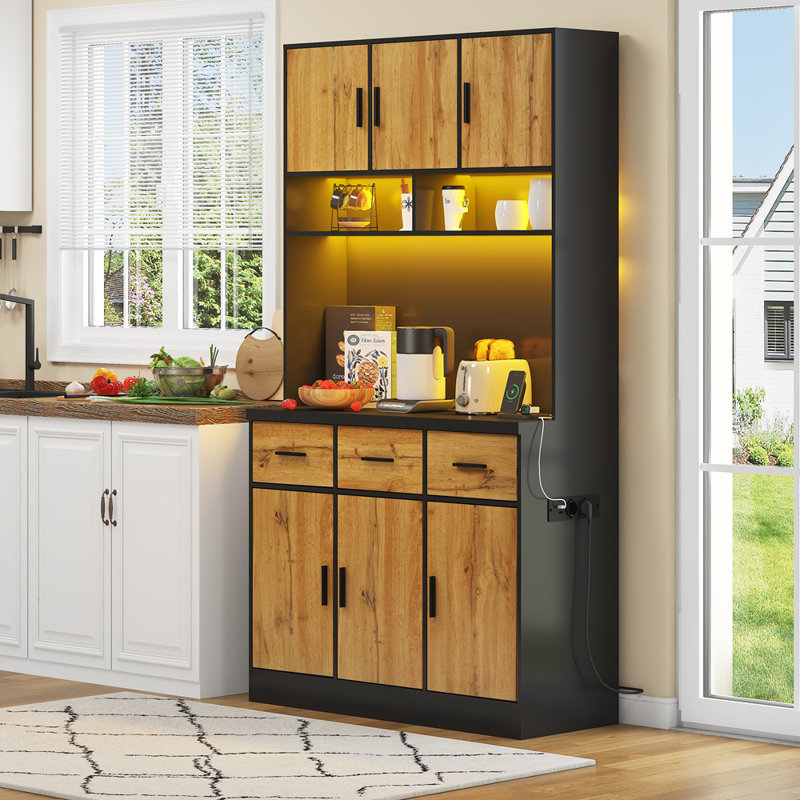 180cm Kitchen Pantry, Black/Natural