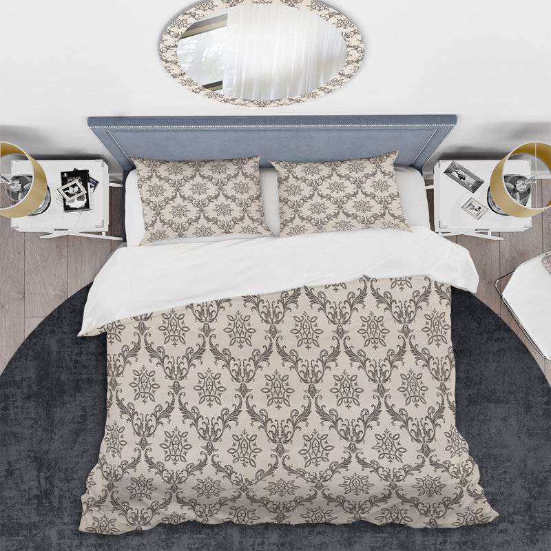 Damas gris - ensemble de housse de couette abstrait - microfibre de polyester