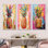 «Golden Geometric Pineapple Fruit», ensemble d'art mural sur toile 4 fruits