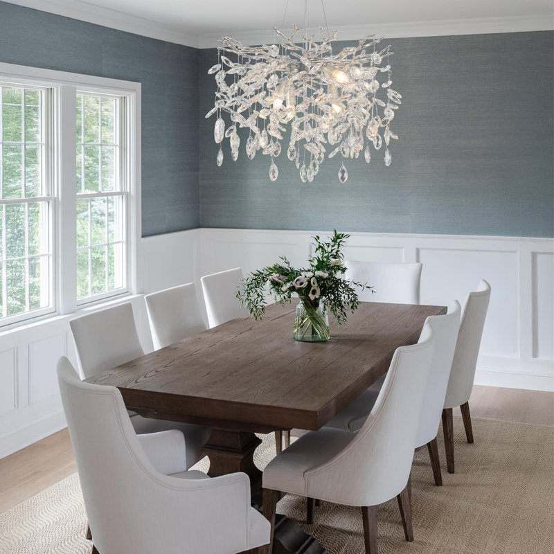 Abe 18" 6 - Light Dimmable Modern Tree Branch Crystal Chandelier For Dining Room, Silver