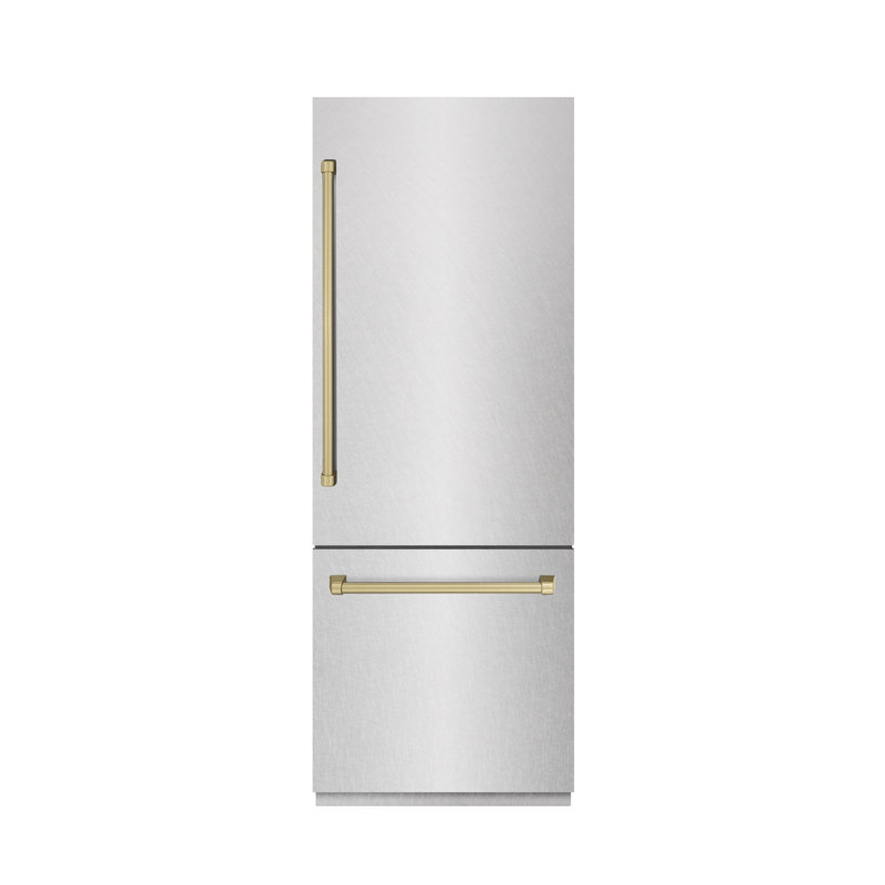 ZLINE Autograph 30 in. White Matte Built-In Refrigerator w/ Gray & Black Accents, Satin Stainless Steel/Bronze