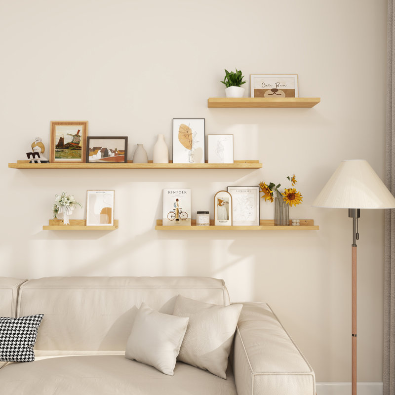 Tablettes flottantes murales Parece pour chambre à coucher, salon, Chêne, H 2 po x l 56 po x P 5 po
