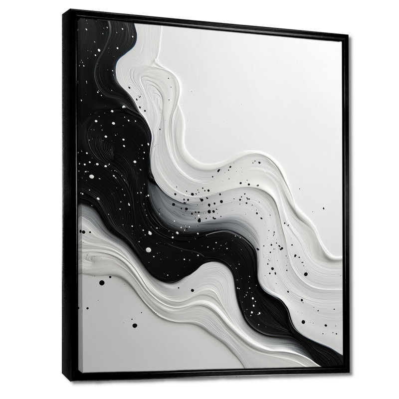 «Cilegon Black White Wave Rhythmic River II», reproduction d'art sur toile, H 20 po x l 12 po, Impression encadrée flottante