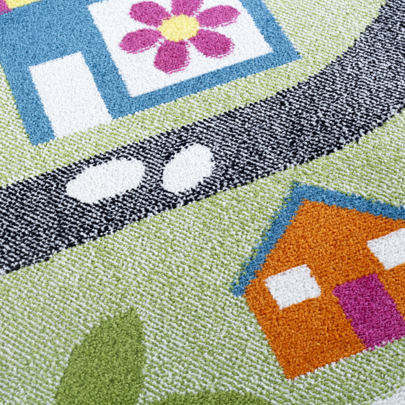 Tapis vert / bleu / rose Bowie, Rectangle 1 pi 10 po x 3 pi