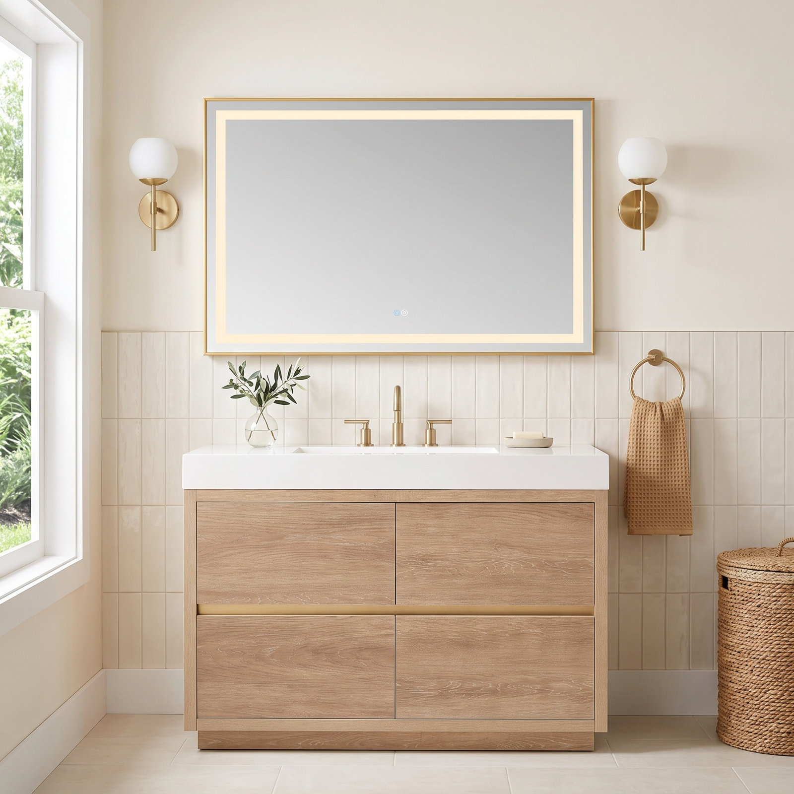 Beira 48'' Single Bathroom Vanity, North American Oak, White