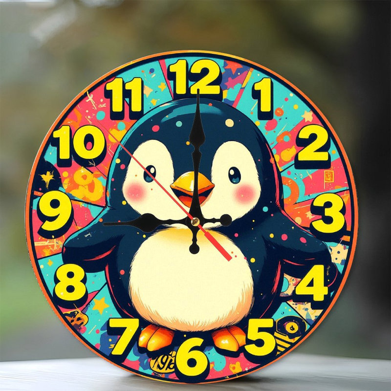 Mignonne horloge pingouin avec chiffres rétro