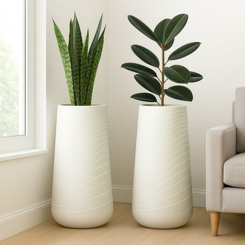 Ensemble de 2 grands pots de fleurs décoratifs d'intérieur blancs, pot à arrosage moderne et contemporain, porche, cadeaux de décoration de patio