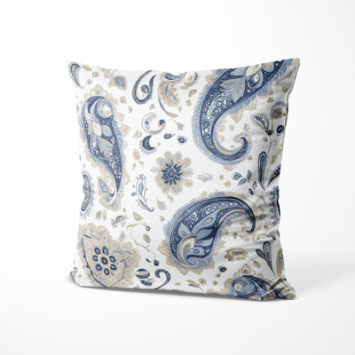 French Country Accent Pillow - Transitional Blue Vintage Paisley Dreams Printed Cushion