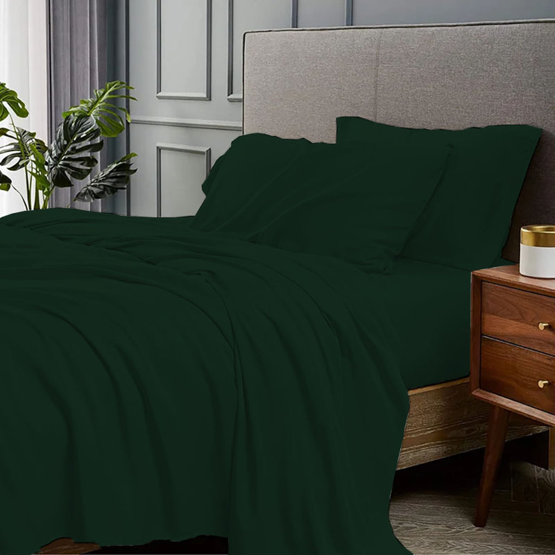 Ensemble de draps 4 pièces en rayonne de bambou, À feuilles persistantes, Ensemble de draps pour lit simple avec deux taies 