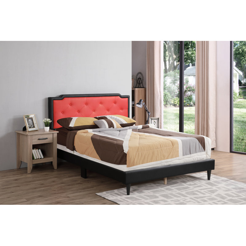 Upholstered Panel Bed, Full, Black/Red