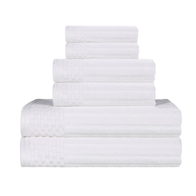 Ensemble de serviettes en coton très absorbant de six articles avec bordure unie et carreauté Ruvins