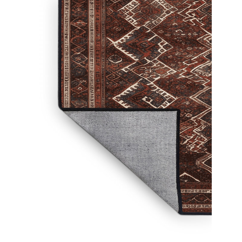 Tapis persan noir lavable à la machine, Rond 5 pi