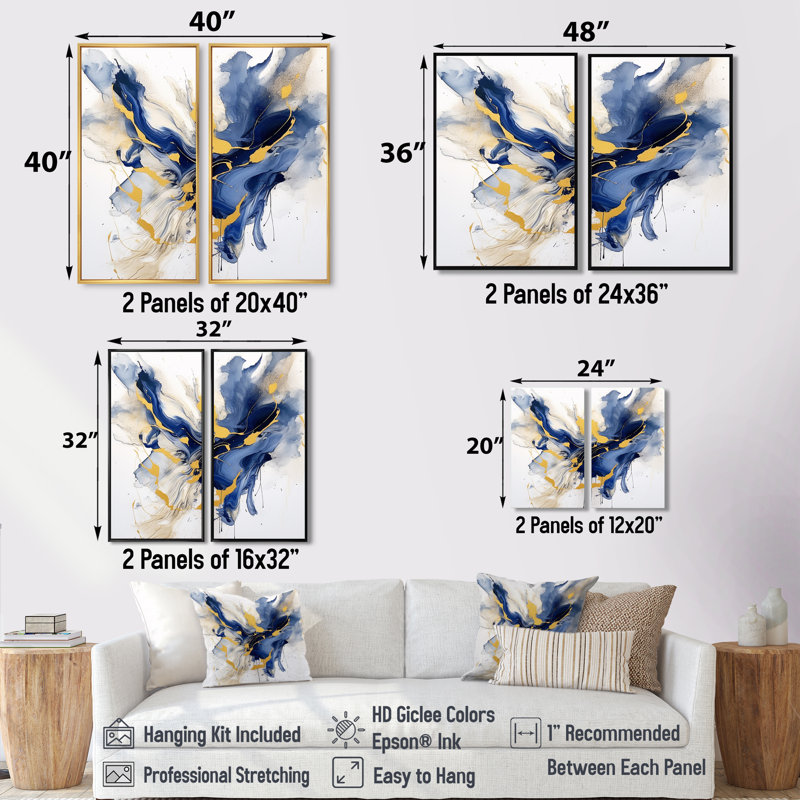 «Dark Blue and Gold Strokes», art mural encadré Fractals, Black, 36" H x 48" W, Impression encadrée flottante