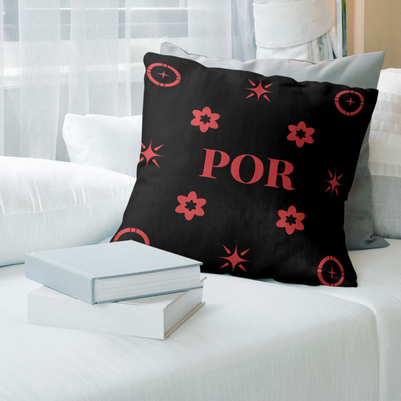 Coussin en coton Portland, Portland rouge / noir, H 26 po x l 26 po