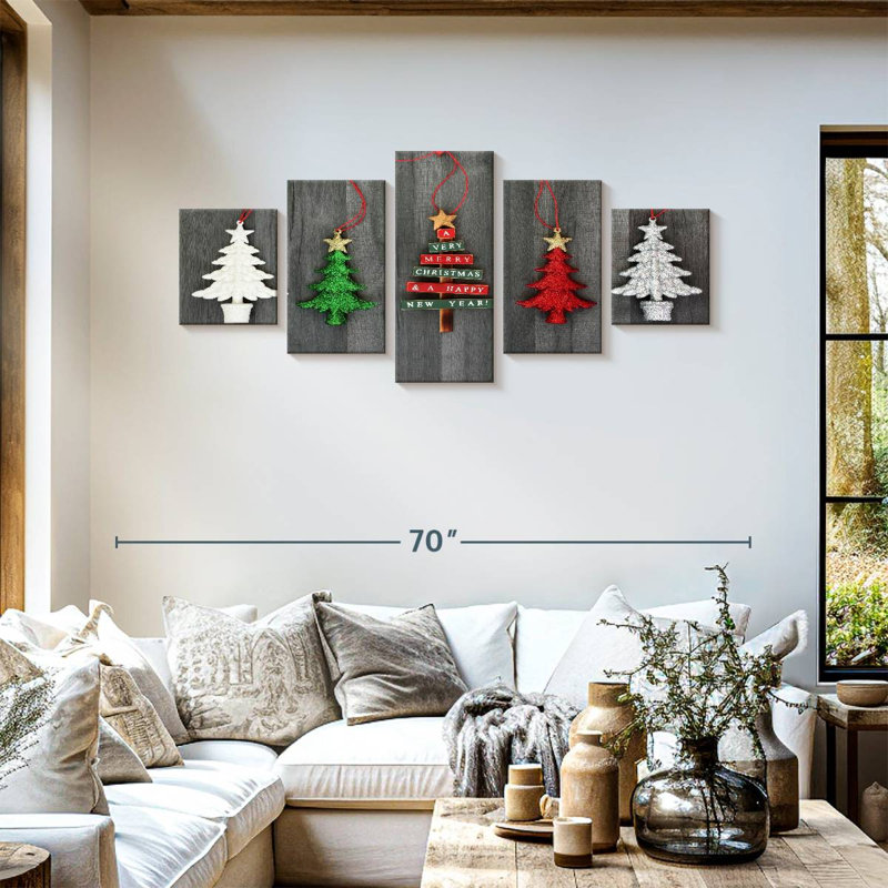 Hanging Christmas Trees - Ensemble de 5 toiles tendues, H 55 po x l 24 po x P 1,25 po